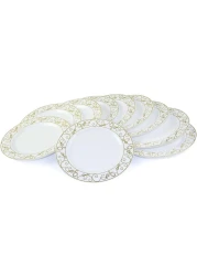 7.5'' White &amp; Gold Disposable Plastic Plates &ndash; 24g, Sturdy &amp; Elegant &ndash; Pack of 120 plates
