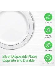 10" Disposable Plastic Plates, White &amp; Gold Color, 46g Weight, Pack of 120 Plates