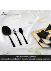 LIFE SMILE Cutlery Set, 18/10 Pure Stainless Steel Flatware Set with Stand, Rust Proof &amp; Fade Proof Dinnerware Set (SHINE BLACK, 38 Pieces)