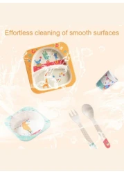 5PCS Unbreakable Kids Plate and Bowl Set for Healthy Mealtime, Bamboo Children Dishware Set with Plate, Bowl, Cup, Fork and Spoon, BPA Free Dishwasher Safe, Sheep