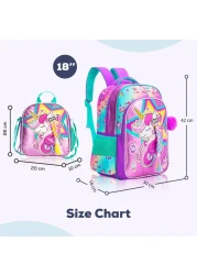 Eazy Kids - 18" Set of 4 School Bag Lunch Bag Activity Bag &amp; Pencil Case Unicorn-Pink