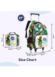Eazy Kids - 16" Set of 3 Trolley School Bag Lunch Bag &amp; Pencil Case New York Dinosaur - Green