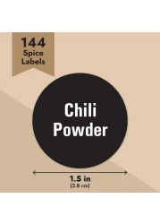 Talented Kitchen 144 Spice Jar Labels Round 15 Inch Preprinted Chalkboard Stickers for Spice Containers Water Resistant
