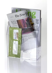 Officemate MultiUse Literature Holder 6 Pockets for 4125 Inch Wide Leaflets or 3 Pockets for Letter Size Sheets or Folders Clear 22914