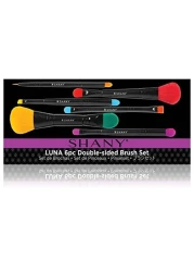 SHANYVegan Makeup Brushes LUNA 6 PC Double Sided Travel Make up Brushes with 12 unique Bristles with Brush storage Pouch Synthetic