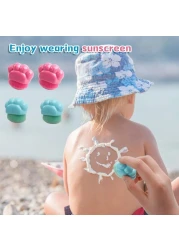 4Pcs Sunscreen Applicator for Kids, Sunblock Buddy Brush Applicator with Protective Case, Sun Lotion Applicator Sun Cream Brush Set for Outdoor Travel(Blue+Rose)