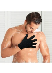 Bath Exfoliating Gloves Scrub 4 Pcs Lengthened and Large Exfoliating Scrubbing Gloves for Shower Spa Massage Scrub Exfoliating Mitts for Body Face Hand and Foot Black and Gray