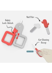 مجموعة العناية بأظافر الأطفال 6 في 1 من إيزي كيدز مع مقص أظافر ومقص ومبرد أظافر وملعقة تنظيف الأذن وملقط - مجموعة مانيكير وباديكير للمواليد الجدد والرضع والأطفال - باللون الأحمر