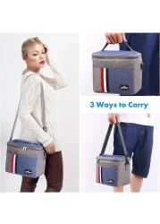 ماهمير حقيبة غداء معزولة، حقيبة كبيرة محمولة مبردة للرجال والنساء الكبار، حقيبة يد للكتف، حقيبة يد مضادة للتسرب ومقاومة للماء (رمادي)