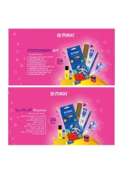 ماكسي مجموعة أدوات مكتبية بحافظة أقلام مزدوجة السحاب باللون الوردي