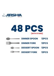 Arshia 48-piece Shiny Silver Cutlery Set with Stand