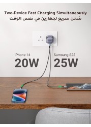 شاحن UGREEN Nexode 45W GaN شاحن USB مزدوج من النوع C قابل للطي 45W
