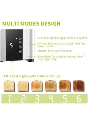 4 Slice Toaster with Extra-Wide Slots &ndash; Adjustable Temperature Control, Defrost &amp; Reheat Functions for Bread, Bagels &amp; Snacks, Stainless Steel Breakfast Toaster 1400W