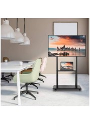 TV Stand with Wheels: Mobile TV Trolley with Mount For 32-80 Inch LED LCD Oled Flat Curved Screen Floor TV Cart Portable Rolling TV Monitor Shelf with Heavy Duty Base