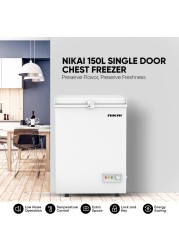 Nikai 150L Gross/100L Net, Single Door Chest Freezer With Storage Basket, High Energy Efficiency Cooling System, Adjustable Temperature, Silent Operation, NCF150N7, White