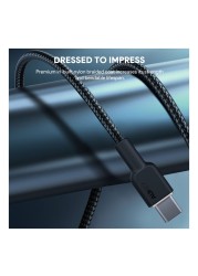 أوكي سيركليت كابل شحن ومزامنة بيانات CC نايلون مضفور USB-C إلى USB-C - أسود 1.8 متر 60 واط