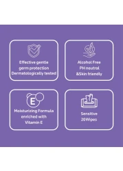 كارفور مناديل مبللة للعناية بالبشرة الحساسة مضادة للبكتيريا 20 منديل - أبيض