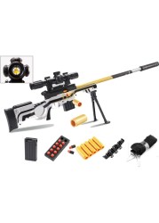 Foam Blaster Sniper Rifle Set for Kids &ndash; EVA Safety Shell Ejecting Toy Gun with Magazine &ndash; AWM Silver &amp; Gold Nerf Toy &ndash; Perfect Birthday Gift for Boys &amp; Girls