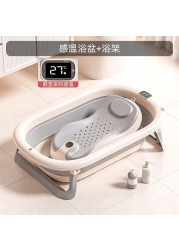 Foldable Baby Bathtub with Temperature Indicator Essentials Bathtub for Newborns and Infants with Seat Support Cushion