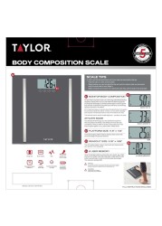 Taylor Digital Body Composition Scale, Bathroom Scale for Body Weight, Measures Body Fat, Body Water & Muscle Mass, 8 User Recognition, Normal & Athlete Modes, FSA HSA Eligible, 400 lb Capacity, Black