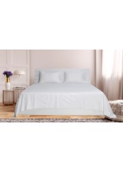 Hotel Linen Klub Single Bed Sheet 2pcs Set , 100% Cotton 250Tc Sateen 1cm Stripe , Size: 160x220cm + 1pc Pillowcase 50x75cm ,White