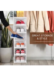 منظم أحذية شفاف قابل للطي بـ6 طبقات مع أبواب – موفر للمساحة، متين، بدون تركيب، قابل للتوسيع، محمول، خزانة تخزين أحذية شفافة مناسبة للمنزل، المدخل، غرفة المعيشة، أو السكن الطلابي