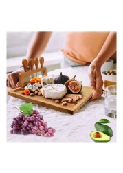 Bamboo Serving Board with Cheese Knives 4 PCS