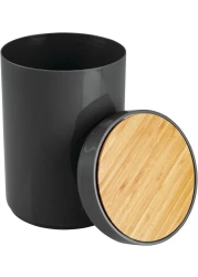 Black Waste Bin With Bamboo Lid