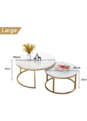 Wooden Twist Modern Designer Marble Top Metal Frame Round Coffee Table (Set of 2)