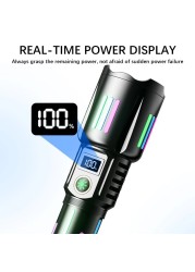 مصباح يدوي LED عالي الطاقة - فانوس تكتيكي قابل لإعادة الشحن عبر USB مع تكبير تلسكوبي، إضاءة طويلة المدى، مصباح خارجي مقاوم للماء للتخييم والمشي لمسافات طويلة،