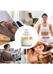 مرطب سحابة المطر مع قطرات الماء - موزع للزيوت العطرية 2 في 1 مع 7 ألوان LED، موزع سحابة الفطر، مرطب ضباب بارد بالموجات فوق الصوتية 500 مل للنوم