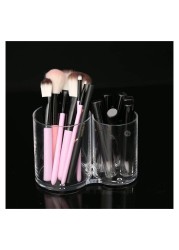 2 Sections acrylic Makeup Organizer Cotton Pads Holder Cosmetics Storage Case Stand for Make Up Brushes Dispenser Divider