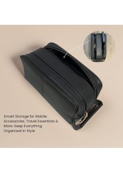 Classic Milano Leather Travel Toiletry Bag, Handbag, Clutch & Cosmetic Pouch – Travel Organizer, Spacious Case & Dopp Kit for Shaving, Makeup & Grooming Essentials – 202228 Black