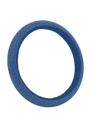 Fabric Rhinestone Decorated Steering Wheel Cover Blue