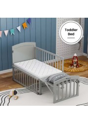 Teknum - 7 in 1 Convertible Kids Bed &amp; Bedside Crib w / Mattress, Mosquito net &amp; Detachable Wheels(0 - 12yrs) - Grey