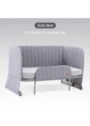 Teknum All In One, 0-4 Years Bedside Crib Cot &amp; Sofa Expansion Pack - Grey