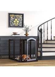 PAWLAND 144inch Extra Wide 30inches Tall Dog gate with Door Walk Through Freestanding Wire Pet Gate for The House Doorway Stairs Pet Puppy Safety Fence Support Feet Included Espresso6 Panels