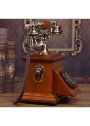 Sprintee Vintage Retro Antique Landline Phone with Wooden Base Drawer, Vintage Telephone European Style Old Fashioned Wired Telephone For Home Office Cafe Restaurant Decoration