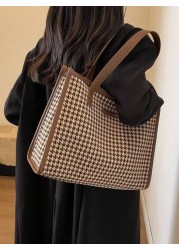 Houndstooth Pattern Large Tote Bag For Women Stylish Simple Design Versatile For Commuting And Going Out Shoulder BagSchool Bag Back To School Backpack Large Capacity Lightweight Portable Business Cas