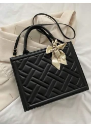 Versatile Women s Handbag With Scarf 2024 Summer New Commuting Tote Bag Shoulder Crossbody Chic Small Square Bag With Plaid Scarf Mark