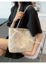 حقيبة كروشيه مزهرية ذات حزام كتف، ضروريات عطلة نهاية الأسبوع، مثالية للسفر والرحلات والعطلات والشاطئ