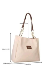 Fashion Striped Handbag Women s Large Capacity Shoulder Bag Zipper Tote Bag For Daily Use Metal Chain Strap Tote Waterproof Nylon Fabric Cow Print Back To School