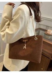 1pc Polyester Deer Decoration Large Capacity Zipper Closure Fashion Shoulder Tote Bag Suitable For Women Daily Use