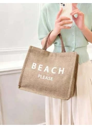 Beach Letter Theme Yellow Flax Brown Handbag Plus A Small Bag With A Hand Rope And A Bow Hat Bridesmaid Personalized Wedding Gift Bag Travel Storage Bag Cosmetic Storage Bag Coin Purse Direct Storage