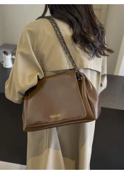 Women s Oiled Wax Leather Tote Bag With Shoulder Chain Large Crossbody Bag