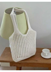 Yogodlns Lightweight Leisure Hollow Out Woven Shopping Crochet Bag For Women Large Capacity Tote Bags For Travel Outdoor And School Multifunctional Kitchen Storage Mesh Bag For Beach Vacation Or Easy