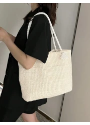 Woven Large Capacity Tote Bag Lightweight Shopping Shoulder Bag Summer Handbag Perfect For Travel Summer Women Bags For Vacation Holiday School Bag Large Capacity Portable For Teen Girls Women College