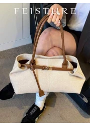 FEISTURE 1 Piece Summer Straw Woven Handbag Beach Bag By The Sea Large Capacity Belt Buckle Design Tote Bag Magnetic Buckle Closed Suitable For Girls Ladies College Students Newcomers And White Collar