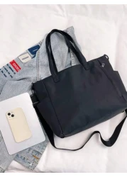 حقيبة كتف نسائية ذات لون أحادي من النايلون جديدة الموضة، سعة كبيرة متعددة الجيوب مناسبة للسفر والذهاب إلى الع