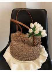 New Large Capacity Straw Tote Bag With Dual Handles For Women Great For Daily Commutes Shopping And Traveling Lightweight And Convenient Design Makes It Perfect For Teenagers College Girls And Outdoor
